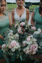 Romantic blush, cream, deep burgundy and grey greens